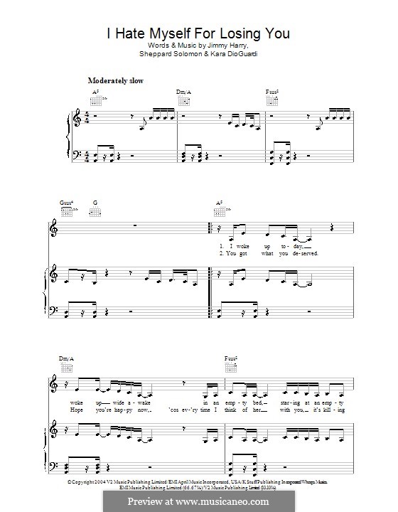 I Hate Myself for Losing You (Kelly Clarkson): For voice and piano (or guitar) by Jimmy Harry, Kara DioGuardi, Sheppard Solomon