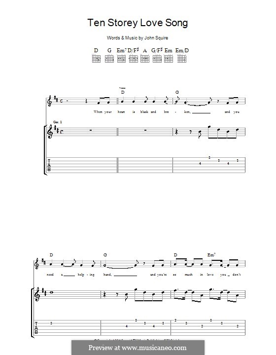 Ten Storey Love Song (The Stone Roses): For guitar with tab by John Squire