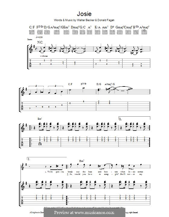 Josie (Steely Dan): For guitar with tab by Donald Fagen, Walter Becker