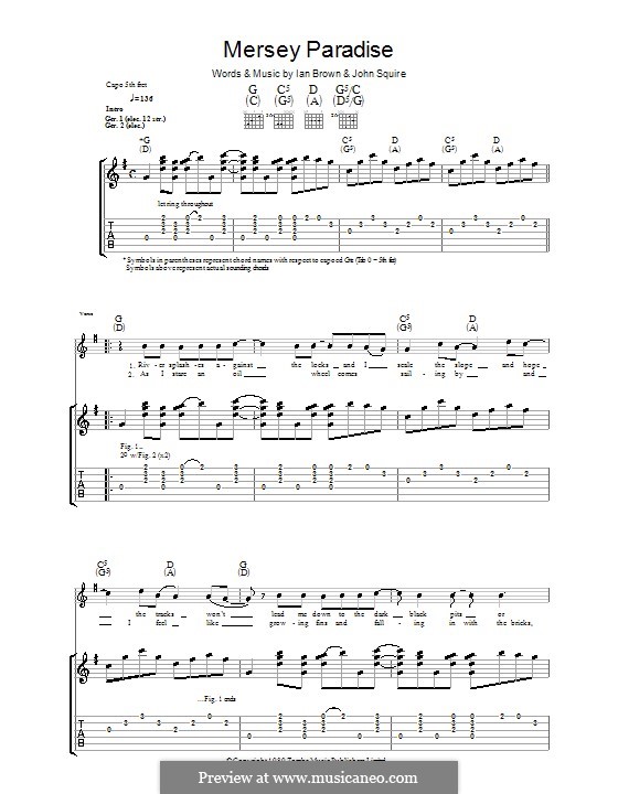 Mersey Paradise (The Stone Roses): For guitar with tab by Ian Brown, John Squire