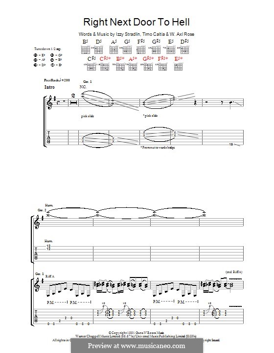 Right Next Door to Hell (Guns N' Roses): For guitar with tab by W. Axl Rose, Izzy Stradlin, Timo Caltio