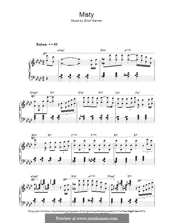 Misty (Johnny Mathis): For piano by Erroll Garner