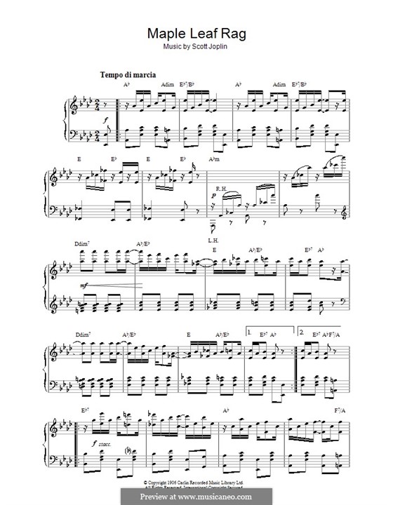 Maple Leaf Rag (Printable Scores): For piano (with chords) by Scott Joplin