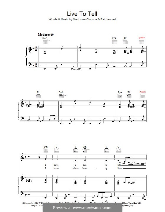 Live to Tell: For voice and piano (or guitar) by Madonna, Patrick Leonard
