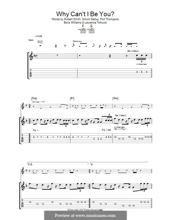 Why Can't I Be You? (The Cure): For guitar with tab by Boris Williams, Laurence Tolhurst, Porl Thompson, Robert Gary Smith, Simon Gallup