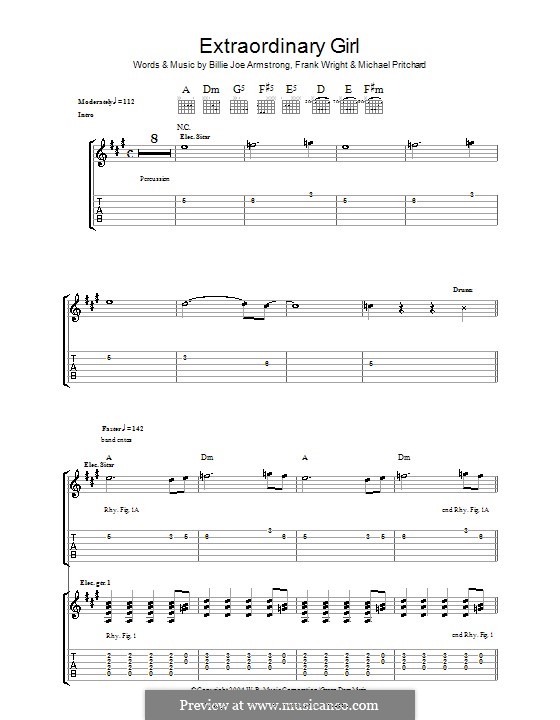 Extraordinary Girl (Green Day): For guitar with tab by Billie Joe Armstrong, Tré Cool, Michael Pritchard