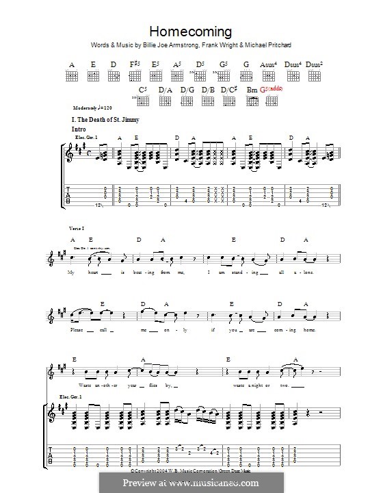 Homecoming (Green Day): For guitar with tab by Billie Joe Armstrong, Tré Cool, Michael Pritchard