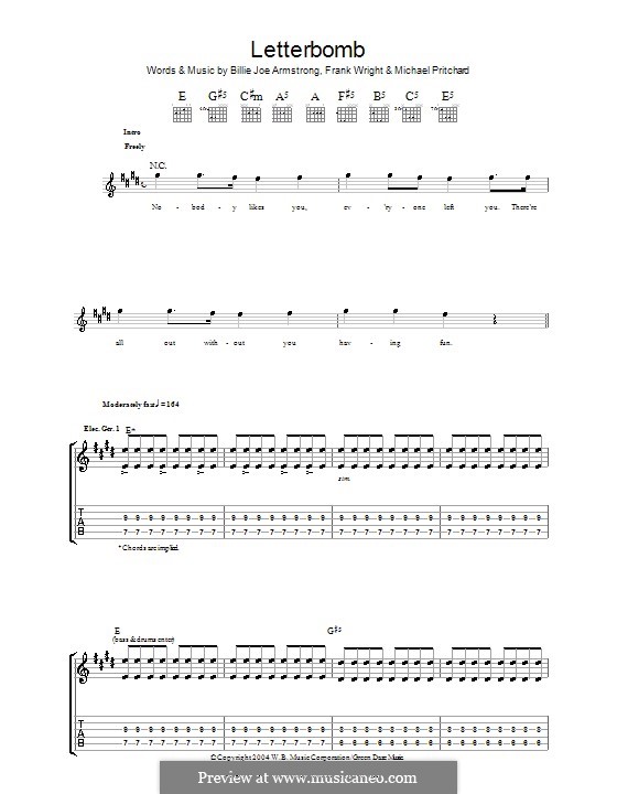 Letterbomb (Green Day): For guitar with tab by Billie Joe Armstrong, Tré Cool, Michael Pritchard