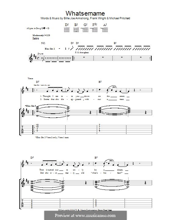 Whatsername (Green Day): For guitar with tab by Billie Joe Armstrong, Tré Cool, Michael Pritchard