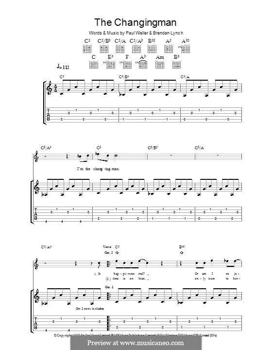 The Changingman: For guitar with tab by Brendan Lynch, Paul Weller