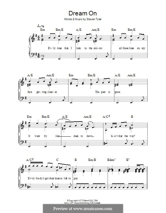 Dream On (Aerosmith): For easy piano by Steven Tyler