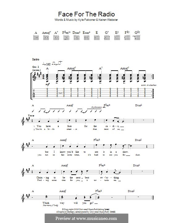 Face for the Radio (The View): For guitar with tab by Keiren Webster, Kyle Falconer