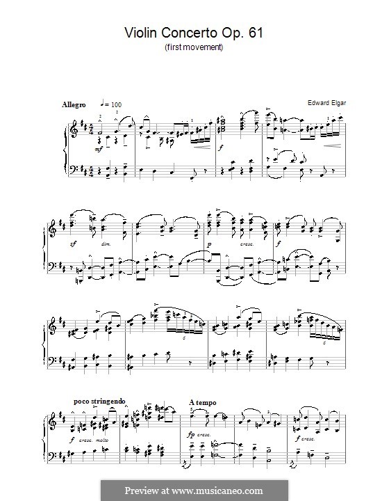 Concerto for Violin and Orchestra, Op.61: Movement I (Fragment). Version for piano by Edward Elgar