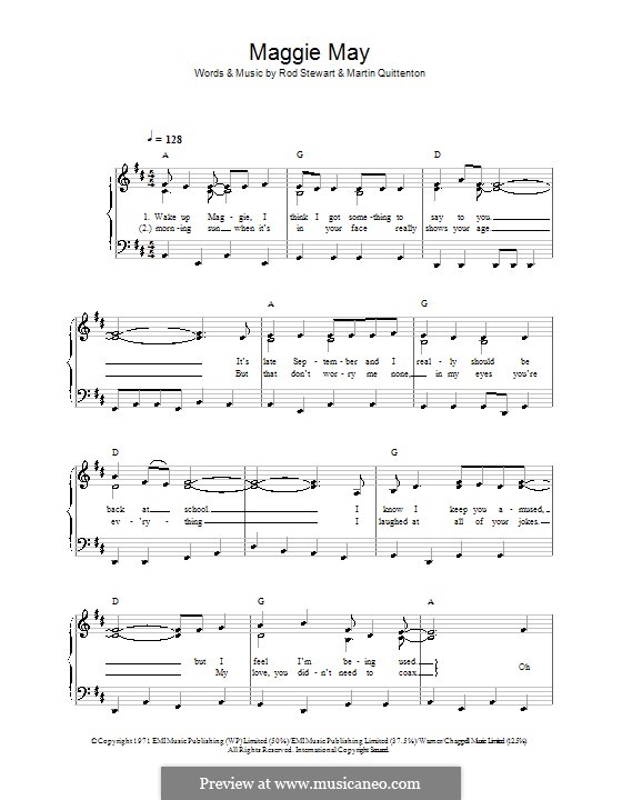 Maggie May: For easy piano by Martin Quittenton, Rod Stewart
