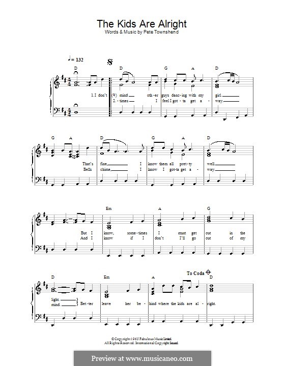The Kids are Alright (The Who): For easy piano by Peter Townshend
