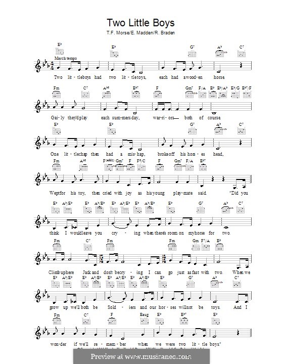 Two Little Boys (Rolf Harris): Melody line, lyrics and chords by Theodore F. Morse
