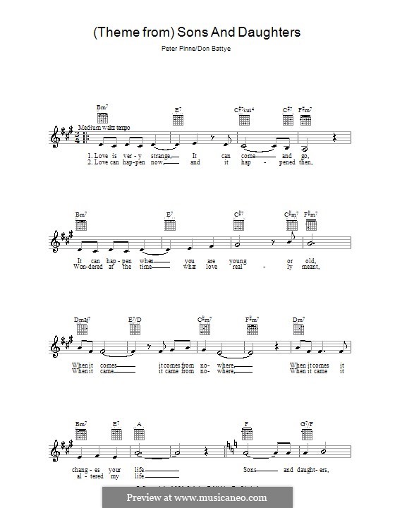 Theme from Sons and Daughters: Melody line, lyrics and chords by Don Battye