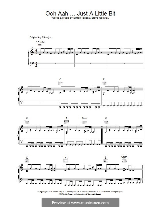 Ooh Aah Just a Little Bit (Gina G): For voice and piano (or guitar) by Simon Tauber, Steve Rodway