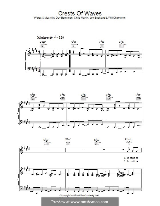 Crests of Waves (Coldplay): For voice and piano (or guitar) by Chris Martin, Guy Berryman, Jonny Buckland, Will Champion