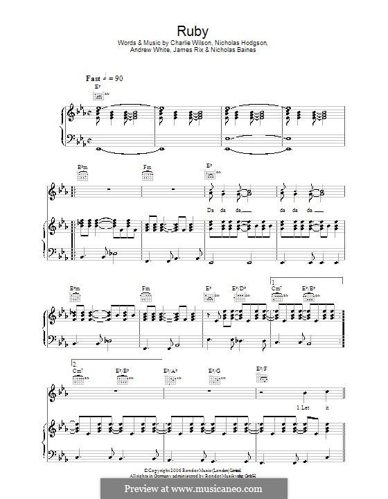 Ruby (Kaiser Chiefs): For voice and piano (or guitar) by Andrew White, James Rix, Nicholas Baines, Nicholas Hodgson, Charles Wilson