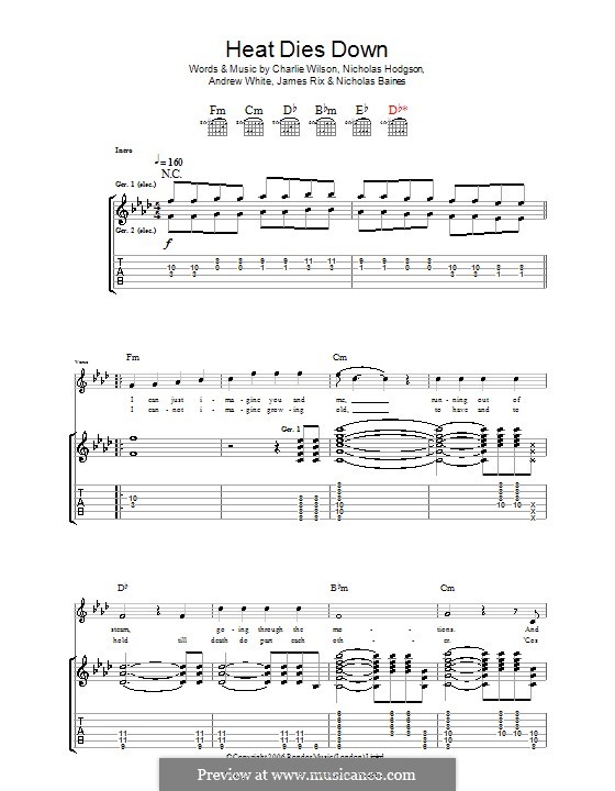 Heat Dies Down (Kaiser Chiefs): For guitar with tab by Andrew White, James Rix, Nicholas Baines, Nicholas Hodgson, Charles Wilson