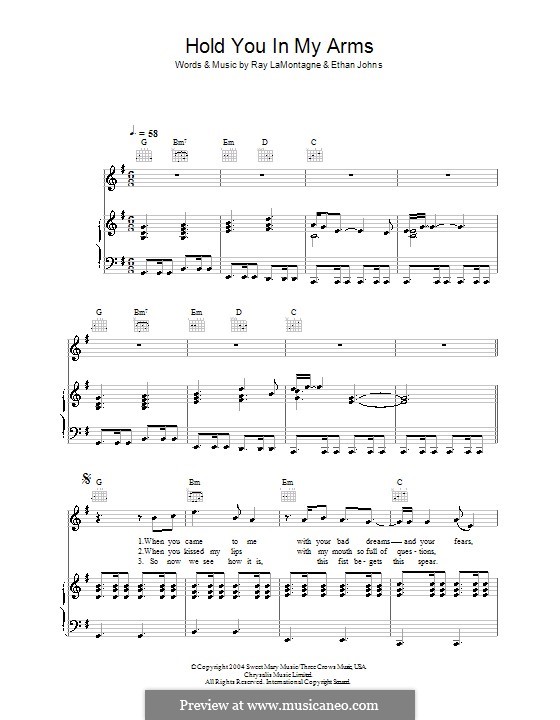 Hold You in My Arms: For voice and piano (or guitar) by Ethan Johns, Ray LaMontagne