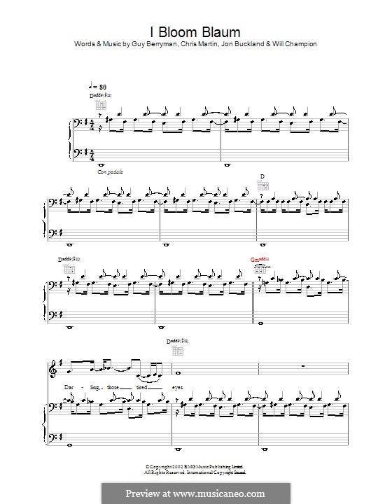 I Bloom Blaum (Coldplay): For voice and piano (or guitar) by Chris Martin, Guy Berryman, Jonny Buckland, Will Champion