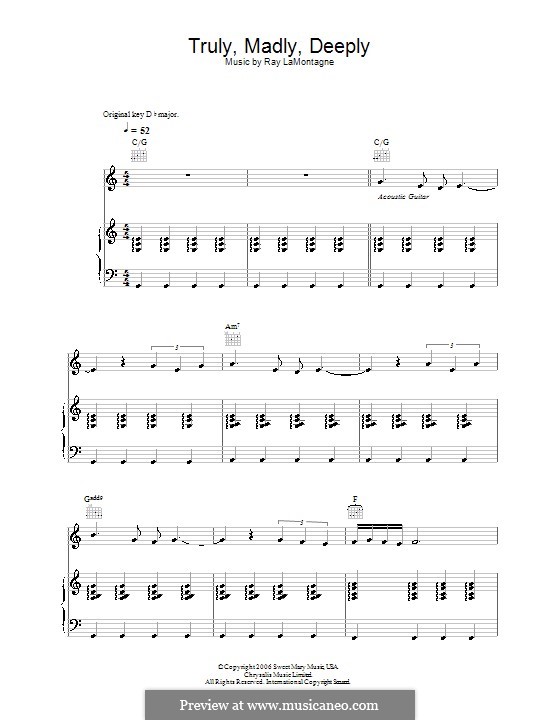 Truly, Madly, Deeply: For voice and piano (or guitar) by Ray LaMontagne