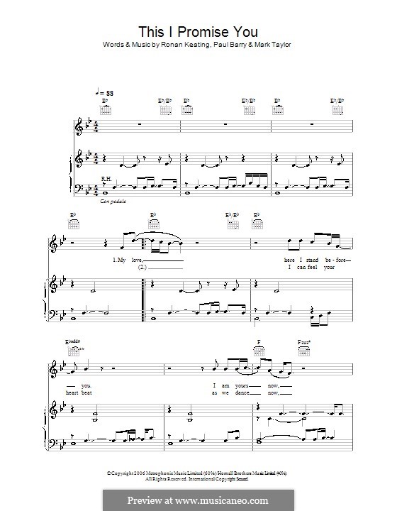 This I Promise You Ronan Keating By M Taylor P Barry On Musicaneo