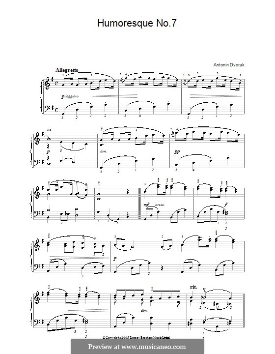 No.7 in G Flat Major (Printable scores): Version in G Major by Antonín Dvořák