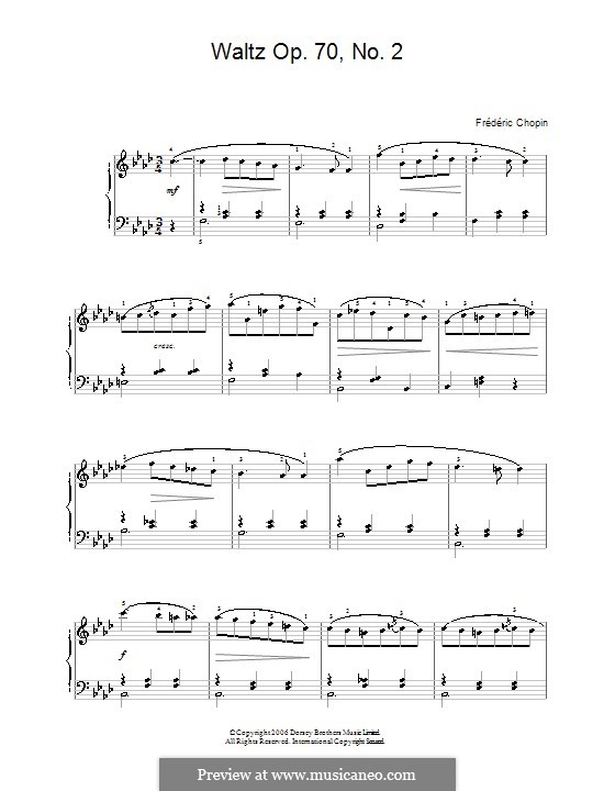 Waltzes, Op. posth.70: No.2 in F Minor. Version for easy piano by Frédéric Chopin