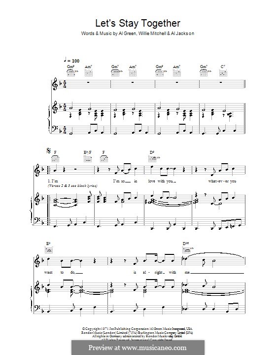 Let's Stay Together: For voice and piano or guitar (F Major) by Willie Mitchell, Al Jackson Jr.