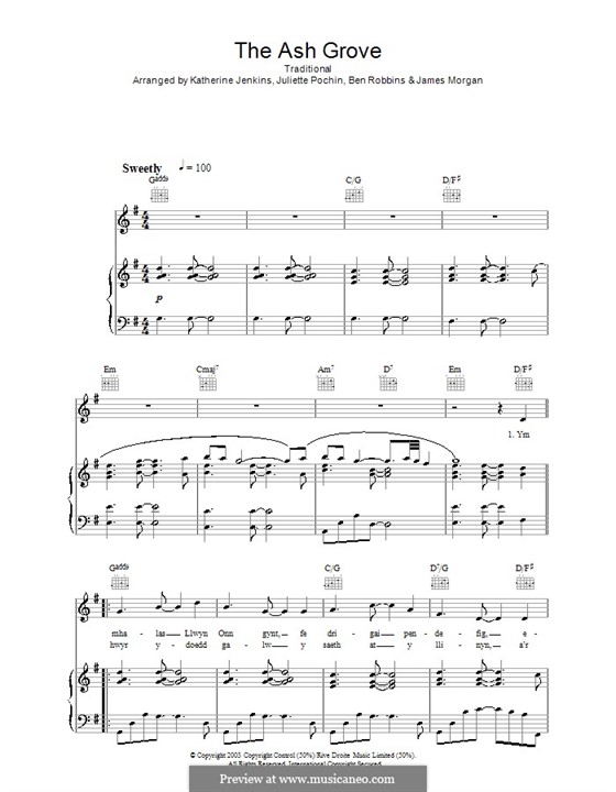 The Ash Grove (printable scores): For voice and piano (or guitar) by folklore