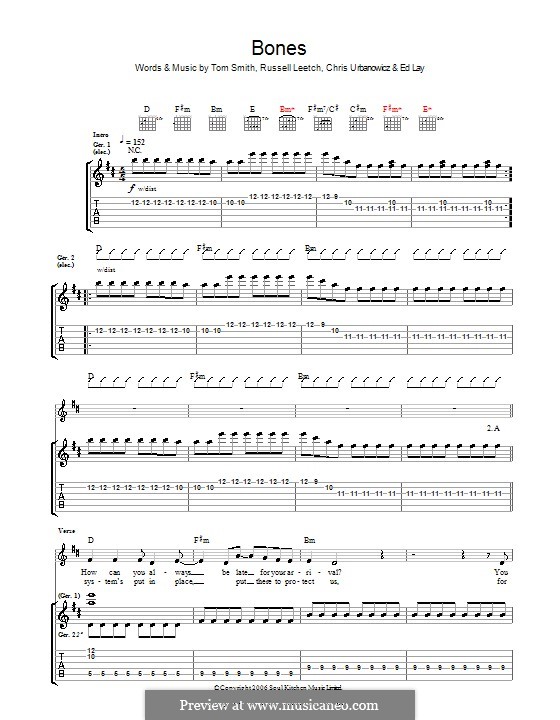 Bones (Editors): For guitar with tab by Christopher Urbanowicz, Edward Lay, Russell Leetch, Thomas Henry Smith