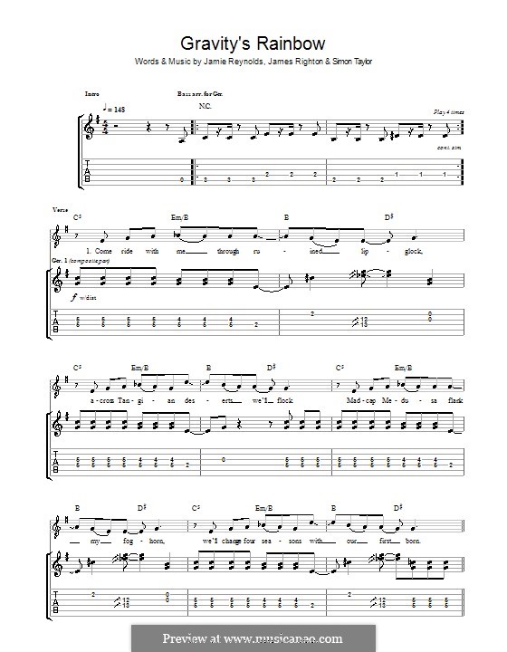 Gravity's Rainbow (Klaxons): For guitar with tab by James Righton, Jamie Reynolds, Simon Taylor
