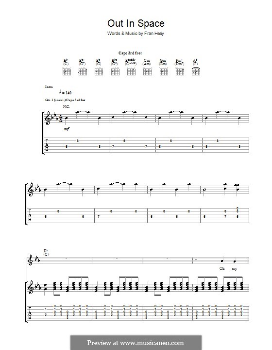 Out in Space (Travis): For guitar with tab by Fran Healy