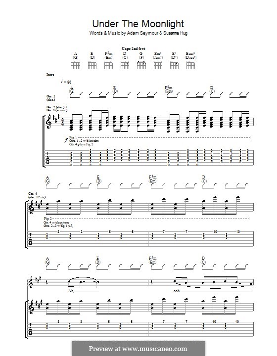 Under the Moonlight (Travis): For guitar with tab by Adam Seymour, Susanne Hug