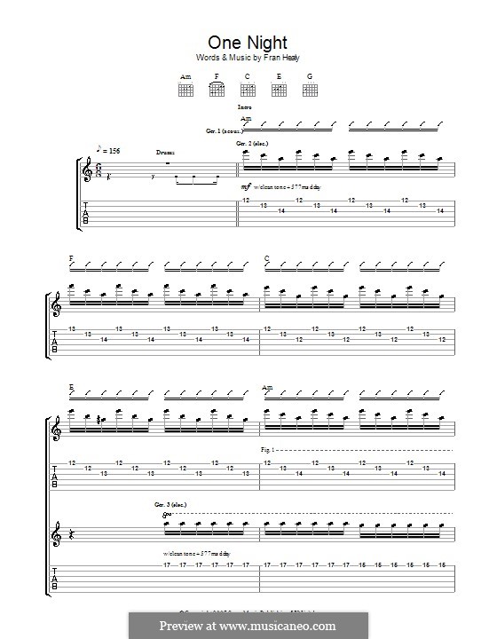 One Night (Travis): For guitar with tab by Fran Healy