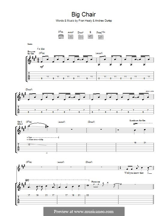 Big Chair (Travis) by A. Dunlop, F. Healy sheet music on MusicaNeo