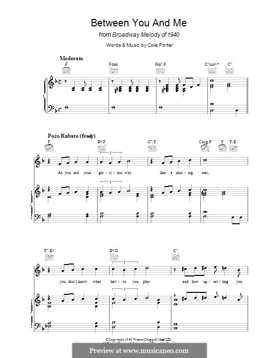 Between You and Me: For voice and piano (or guitar) by Cole Porter