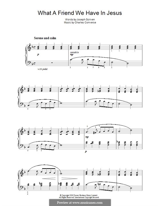 What a Friend We Have in Jesus (Printable): For piano by Charles Crozat Converse