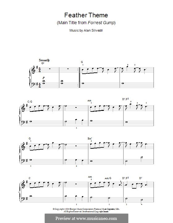 Forrest Gump Suite (Theme): For easy piano (with chords) by Alan Silvestri