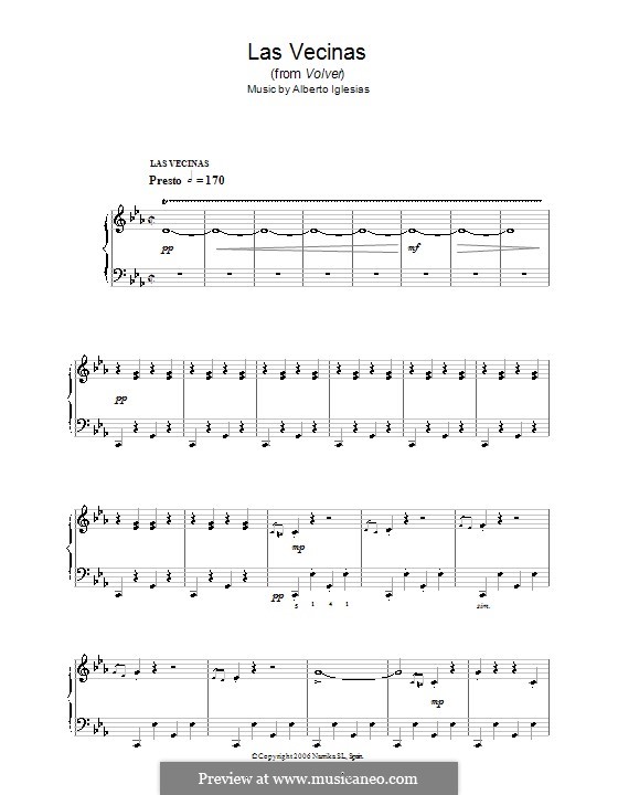 Las Vecinas (from Volver): For piano by Alberto Iglesias