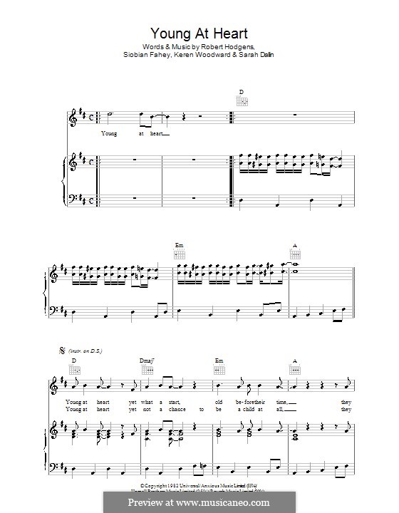 Young at Heart (Bananarama): For voice and piano (or guitar) by Bobby Valentino, Robert Hodgens, Siobhan Fahey