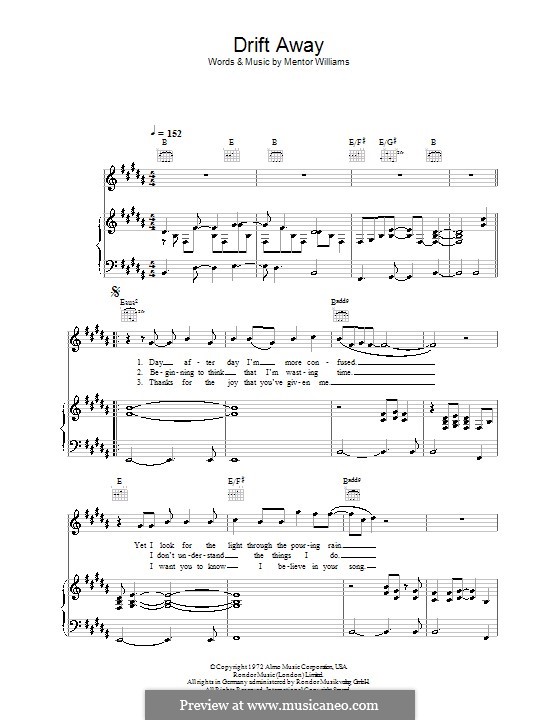 Drift Away (Dobie Gray): For voice and piano (or guitar) by Mentor Williams