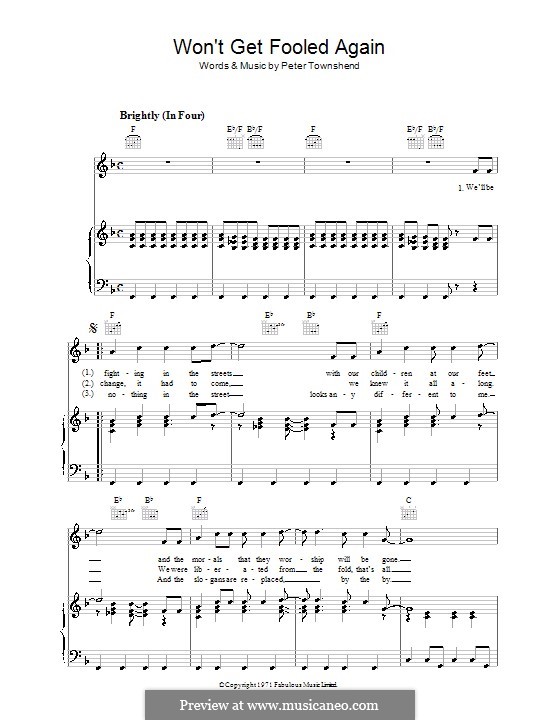 Won't Get Fooled Again (The Who): For voice and piano (or guitar) by Peter Townshend