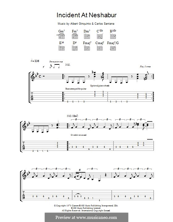 Incident at Neshabur (Santana): For guitar with tab by Albert Ginquinto
