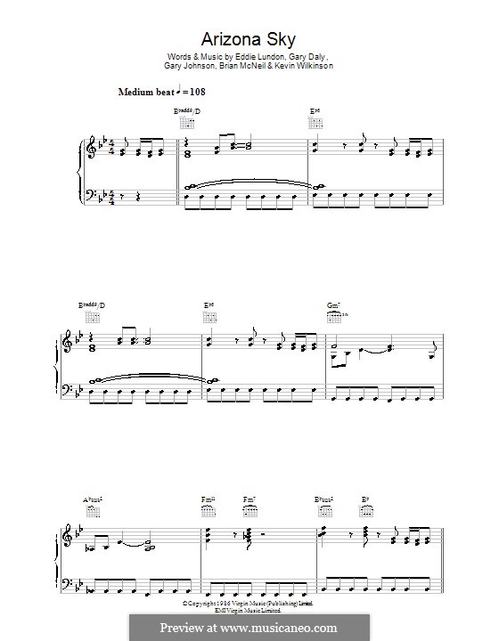 Arizona Sky (China Crisis): For voice and piano (or guitar) by Brian McNeil, Eddie Lundon, Garry Johnson, Gary Daly, Kevin Wilkinson