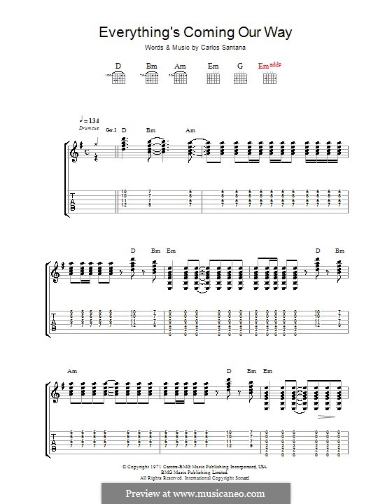 Everything's Coming Our Way (Santana): For guitar with tab by Carlos Santana