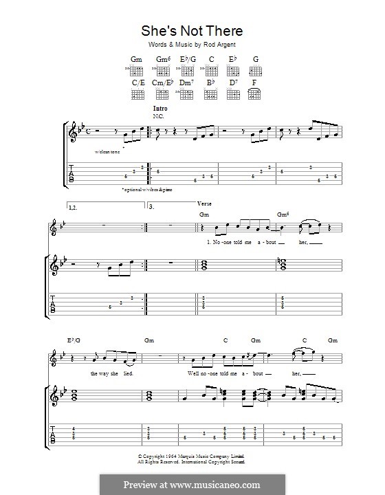 She's Not There (The Zombies) by R. Argent - sheet music on MusicaNeo